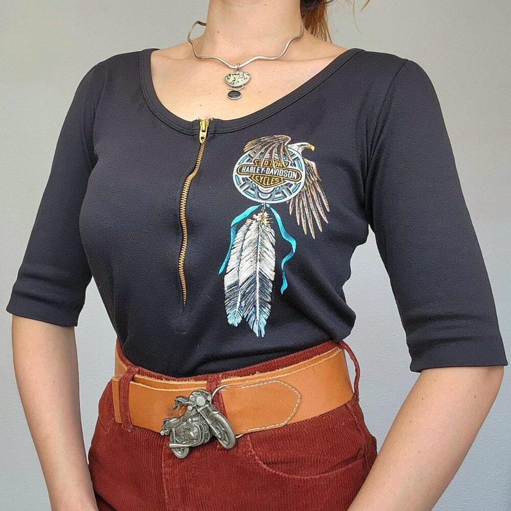 HARLEY DAVIDSON EAGLE & DREAMCATCHER CHEST ZIPPER CROP TOP